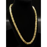 9KT GOLD FANCY SQUARE LINK NECKLACE, length 56cms, 64.8g