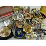 ASSORTED COSTUME & DRESS JEWELLERY comprising dress rings, two boxed Stratton compacts and two other