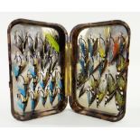 FISHING: HARDY 'NERODA' BAKELITE FLY BOX FLIES, containing 37 apparently unused salmon flies tied on