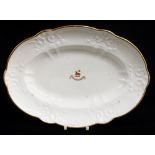 SWANSEA PORCELAIN OVAL DISH WITH CREST 'Duw ar fy Rhan', of lobed form with typical moulding of c-