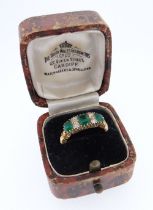 18CT GOLD EMERALD SIMULANT & DIAMOND RING, ring size N, 4.2gms, in vintage ring box
