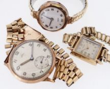 THREE VINTAGE WRISTWATCHES all with 9ct gold watch heads including Majex and Rotary (3)