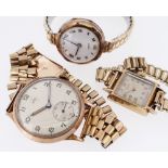 THREE VINTAGE WRISTWATCHES all with 9ct gold watch heads including Majex and Rotary (3)