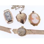 JEWELLERY & WATCHES comprising ladies 9ct gold wristwatch with integrated 9ct gold bracelet (AF),