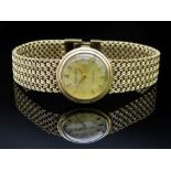 9CT GOLD BUECHE GIROD LADIES BRACELET WATCH, c. 1975, baton indices, manual wind, centre seconds,