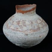 RARE ARABIC JULFAR WARE STORAGE JAR, red painted earthenware, calcium carbonate encrustation to