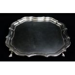 GEORGE V SILVER SALVER WAITER, Barker Bros., Sheffield 1917, shaped square on four scrolled legs,