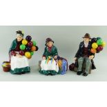 THREE ROYAL DOULTON BONE CHINA FIGURES, comprising 'Silks & Ribbons' HN2017 , 'The Old Balloon