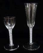 TWO OPAQUE TWIST WINE GLASSES, both double series, one a wine with ovoid bowl, the other an ale