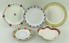 GROUP OF FIVE SWANSEA CREAMWARE ITEMS in the manner of Wedgwood, comprising (1) small lobed dish