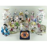 ASSORTED 20TH CENTURY BONE CHINA FIGURINES and a pair of '100 Flowers' Chinese style vases and