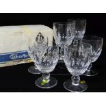 SIX WATERFORD CUT GLASS GOBLETS, 10oz., thumb slice, marked to bases with stickers and in original