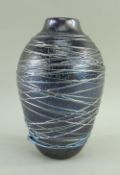 CHARLES RAMSAY (LONDON GLASS WORKS) STUDIO GLASS VASE, shouldered from, iridescent with trailed