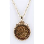 EDWARD VII GOLD SOVEREIGN PENDANT, 1903, in 9ct gold mount on 9ct gold chain, 19.6gms Provenance: