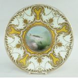 ROYAL WORCESTER CABINET PLATE, 1903, painted by HARRY DAVIS with fish beside rocks, within elaborate