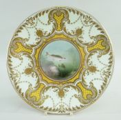ROYAL WORCESTER CABINET PLATE, 1903, painted by HARRY DAVIS with fish beside rocks, within elaborate