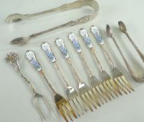 ASSORTED SILVER comprising two Victorian sugar tongs including one bright cut engraved example