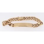 18CT YELLOW GOLD ID BRACELET, having chunky flat links, stamped '750', 21.5cms long, 76.2gms