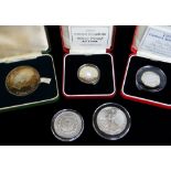 ASSORTED SILVER COINS comprising Royal Mint silver proof 1997 £2 coin with COA in box, Royal Mint