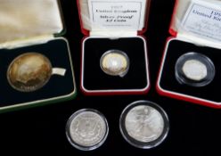 ASSORTED SILVER COINS comprising Royal Mint silver proof 1997 £2 coin with COA in box, Royal Mint