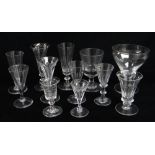 ASSORTED ANTIQUE DRINKING GLASSES, variously including tavern rummer, champagne, wine, port glasses,