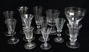 ASSORTED ANTIQUE DRINKING GLASSES, variously including tavern rummer, champagne, wine, port glasses,