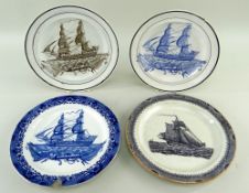 FOUR VARIOUS SWANSEA DILLWYN SHIP PLATES comprising (1) sepia coloured transfer version in black