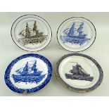 FOUR VARIOUS SWANSEA DILLWYN SHIP PLATES comprising (1) sepia coloured transfer version in black