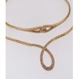 GOLD & DIAMOND JEWELLERY comprising diamond set necklace and similar bracelet, 21.5gms overall (2)