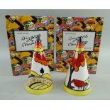 TWO WEDGWOOD CLARICE CLIFF 'HOUSE & BRIDGE' CONICAL SUGAR CASTERS, limited edition (88/500 & 99/500)