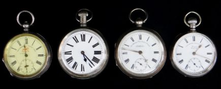 FOUR VARIOUS POCKET WATCHES comprising silver 'The Climax Trip Action Patent' open face pocket