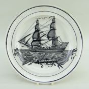 DILLWYN POTTERY SHIP PLATE, 22cms diam Provenance: deceased estate Neath Port Talbot, consigned