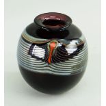 ROBERT WYNNE FOR DENIZEN STUDIO GLASS VASE, globular form with orange splashed and silver detail,