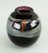 ROBERT WYNNE FOR DENIZEN STUDIO GLASS VASE, globular form with orange splashed and silver detail,