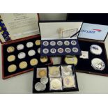 ASSORTED COLLECTABLE COINS comprising boxed Morgan Mint set of ten 'Elvis Presley Colorized State