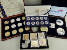 ASSORTED COLLECTABLE COINS comprising boxed Morgan Mint set of ten 'Elvis Presley Colorized State