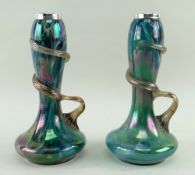 PAIR OF SILVER MOUNTED LOETZ STYLE GLASS VASES, A. Davis & Co. Birmingham 1905, 17cms high (2)