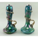 PAIR OF SILVER MOUNTED LOETZ STYLE GLASS VASES, A. Davis & Co. Birmingham 1905, 17cms high (2)