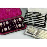 THREE BOXED SETS OF CUTLERY & FLATWARE, including Edward VII set of scroll handled coffee spoons