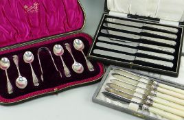 THREE BOXED SETS OF CUTLERY & FLATWARE, including Edward VII set of scroll handled coffee spoons