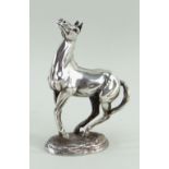 LATE 20TH CENTURY SILVER FIGURE OF A STALLION 'Playing Up', signed 'Lorne McKean', London import