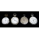 FOUR OPEN FACE POCKET WATCHES comprising one silver example and thee others (4) Provenance: deceased