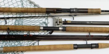 FISHING: ASSORTED FLY FISHING ITEMS including a folding Hardy landing net, three modern rods and