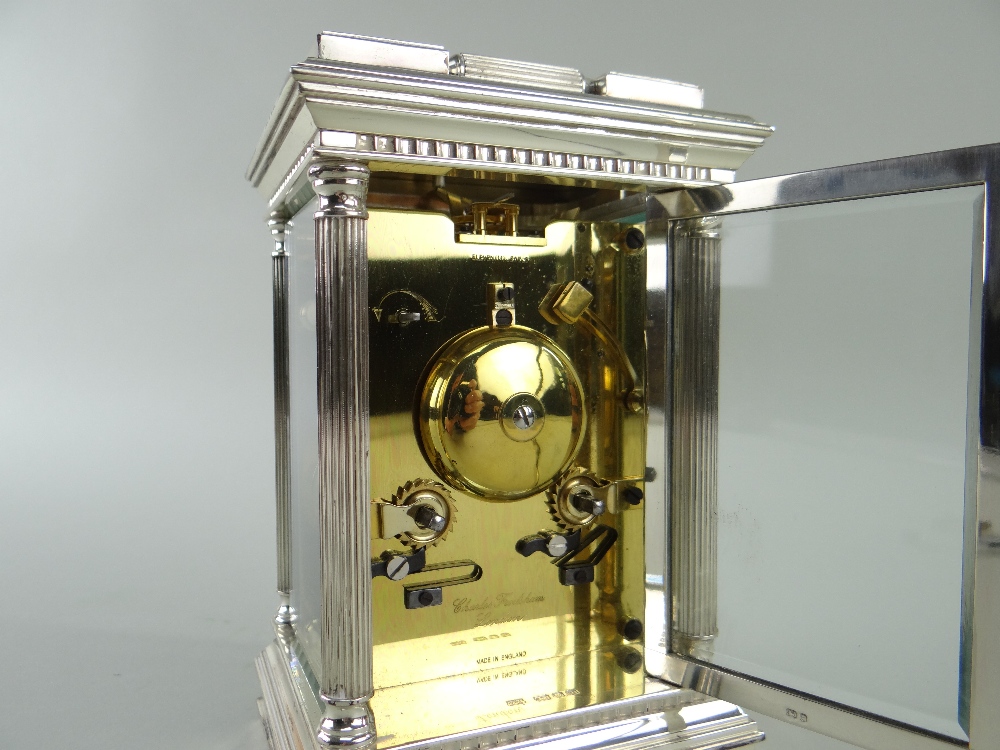 MODERN SILVER CASED CARRIAGE CLOCK, Charles Frodsham, with push repeat, signed enamel dial with - Image 12 of 13