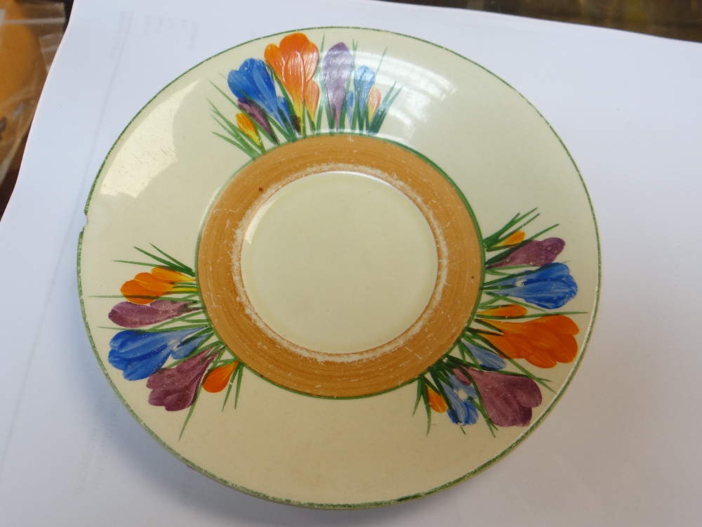 ASSORTED CLARICE CLIFF CROCUS PATTERN WARES & TWO BIARRITZ PLATES, comprising honey pot and cover ( - Image 4 of 19