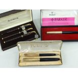 GROUP OF BOXED VINTAGE PARKER PENS, including black 51 fountain pen and pencil, black 51, three