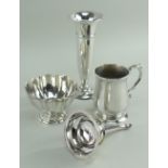 ASSORTED SILVER comprising modern silver wine funnel, Mappin & Webb flared vase, Christening mug