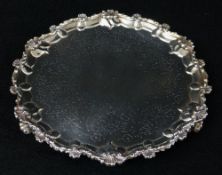 VICTORIAN SILVER SALVER, William Summers, London 1864, shell and scroll border, raised on three