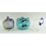 THREE STUDIO GLASS ITEMS, comprising PATRICK STARR cream jug with mottled bleu glass handle, 12cms