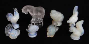 ASSORTED SABINO OPALESCENT GLASS ANIMAL MODELS, including hen, cock, chick, squirrel, fish, turkey